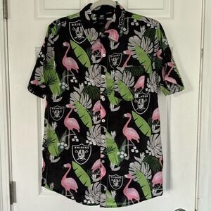 FOCO NFL Mens Las Vegas Raiders Aloha Button Down Hawaiian‎ Shirt SMALL
